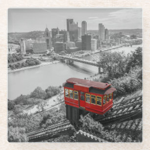 Pittsburgh Steel City Skyline Incline Photography  Glass Coaster