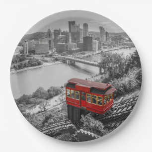 Pittsburgh Steel City Skyline Incline Photography  Paper Plate