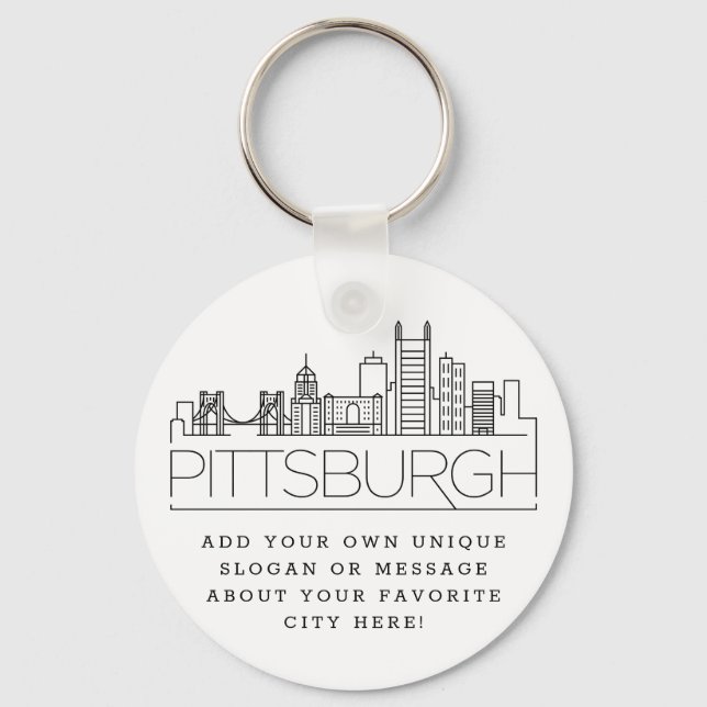 Pittsburgh Stylized Skyline | Custom Slogan Key Ring (Front)