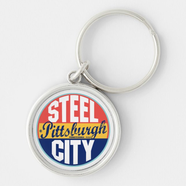 Pittsburgh Vintage Label Key Ring (Front)