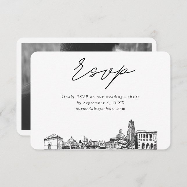 Pittsburgh Wedding Minimalist Sketch RSVP Enclosure Card (Front/Back)