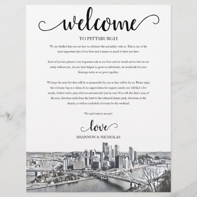 Pittsburgh Wedding Weekend Welcome Itinerary (Front)