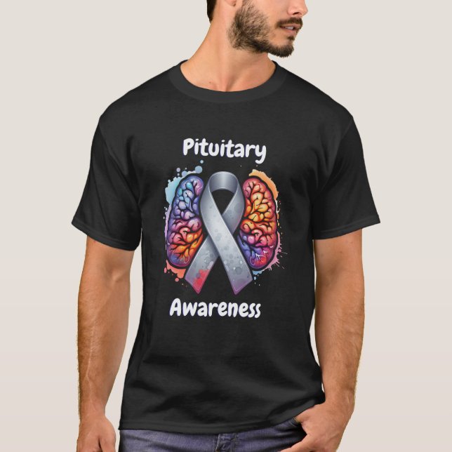 Pituitary Disorders | Grey Awareness Ribbbon T-Shirt (Front)