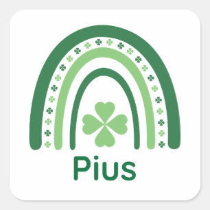 Pius Name Clover Boho Rainbow Square Sticker