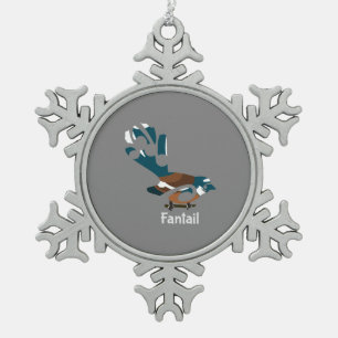 Piwakawaka New Zealand bird Snowflake Pewter Christmas Ornament