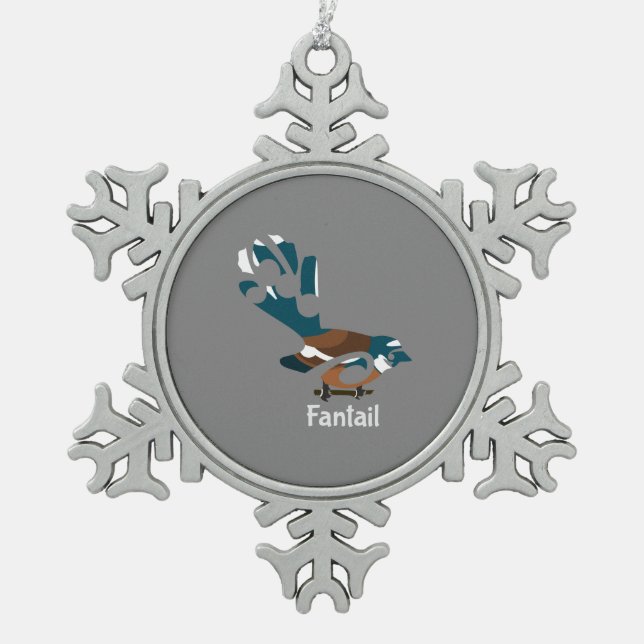 Piwakawaka  New Zealand bird Snowflake Pewter Christmas Ornament (Front)