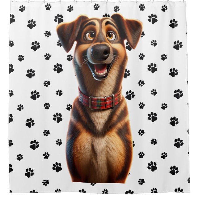 Pixar-Inspired Smiling Pup Shower Curtain (Front)