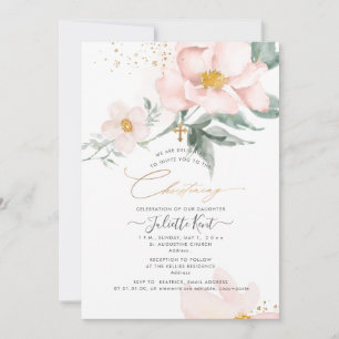 PixDezin H2 Single Petal Blush Roses Christening Invitation