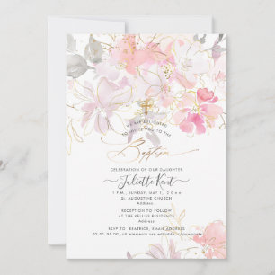 PixDezin Watercolor Blush Sweetpeas Baptism Invitation