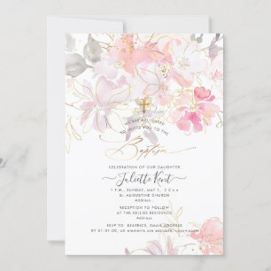 PixDezin Watercolor Blush Sweetpeas Baptism Invitation