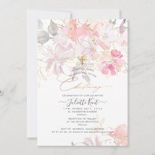 PixDezin Watercolor Blush Sweetpeas Christening Invitation