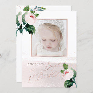 PixDezine Baptism+1st B'day Watercolor Blush Roses Invitation
