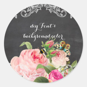 PixDezine chalkboard/victorian roses Classic Round Sticker