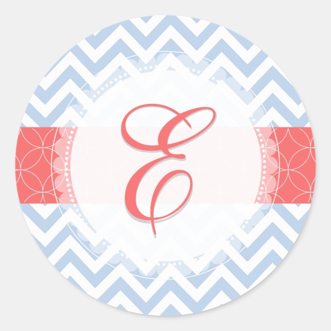 PixDezine chevron/placid blue/monogram/diy colours Classic Round Sticker (Front)