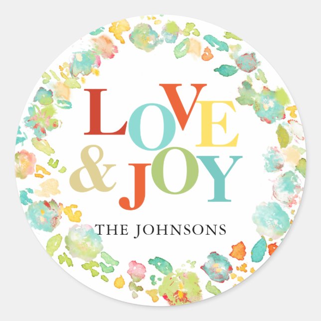 PixDezine Christmas Watercolor Abstract Wreath Classic Round Sticker (Front)