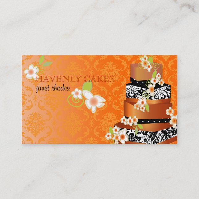 PixDezine damask+burnt apricot cake/pâtisserie Business Card (Front)