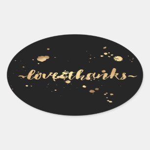 PixDezine dazzled faux gold/love/thanks Oval Sticker