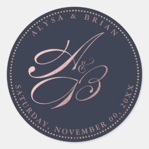 PixDezine DIY A-Z Monograms/Faux Rose Gold Script Classic Round Sticker