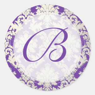 PixDezine DIY monogram+colour/La Paloma Damask Classic Round Sticker