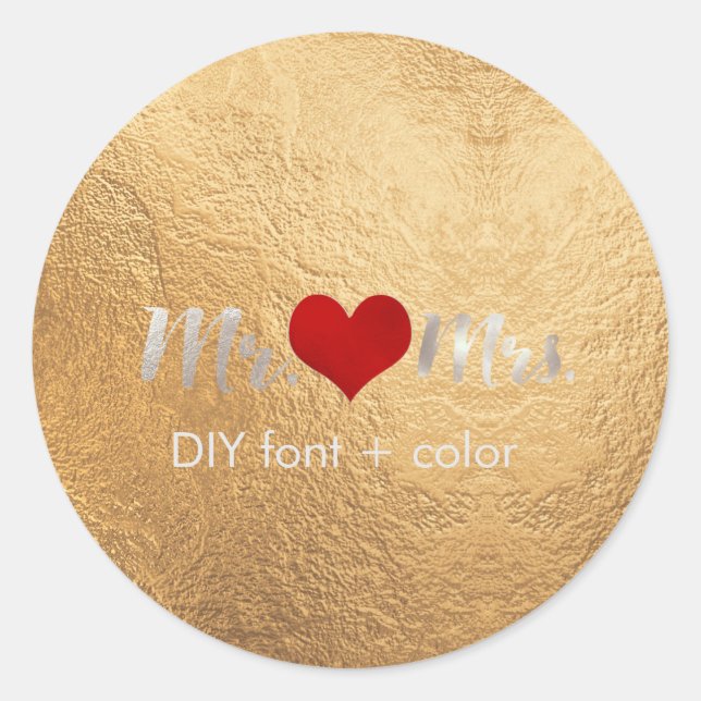 PixDezine faux silver heart/gold background Classic Round Sticker (Front)