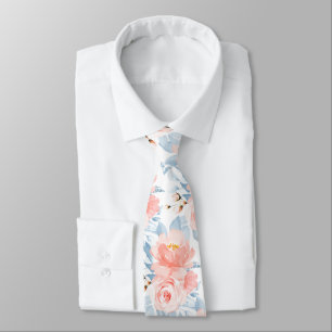 PixDezine H2 Flowers Blush Pink Roses DustyBlue Tie