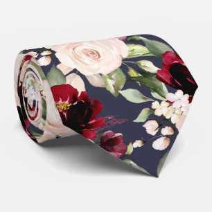 PixDezine H2 Flowers Burgundy Blush Roses Navy Tie