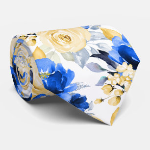 PixDezine H2 Flowers Cerulean Blue Gold Roses Tie