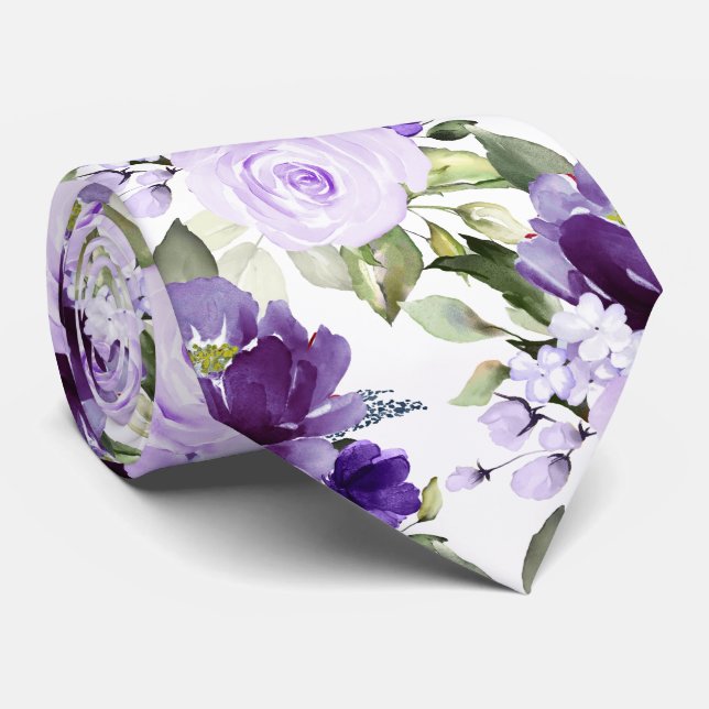 PixDezine H2 Flowers Violet Lilac Purple Roses Tie (Rolled)