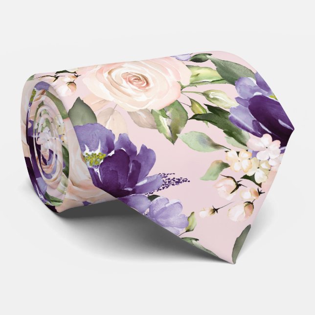 PixDezine H2 Flowers Violet Purple Blush Roses  Ne Tie (Rolled)