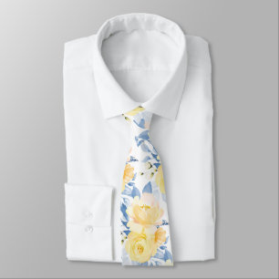 PixDezine H2 Flowers Yellow Roses DustyBlue Tie
