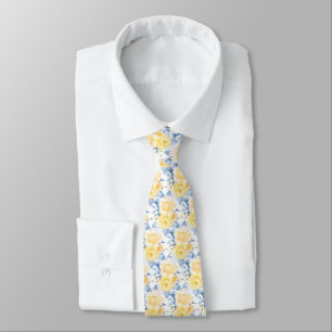 PixDezine H2 Flowers Yellow Roses DustyBlue Tie