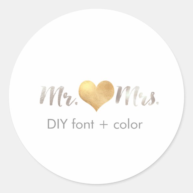 PixDezine heart/mr&mrs/DIY background colour Classic Round Sticker (Front)
