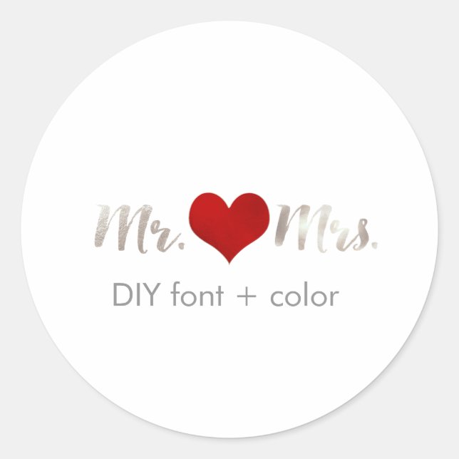 PixDezine heart/mr&mrs/DIY background colour Classic Round Sticker (Front)