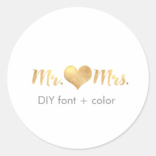 PixDezine heart/mr&mrs/DIY background colour Classic Round Sticker