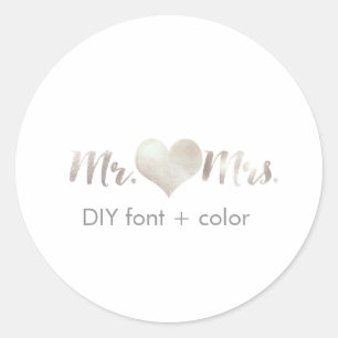 PixDezine heart/mr&mrs/DIY background colour Classic Round Sticker