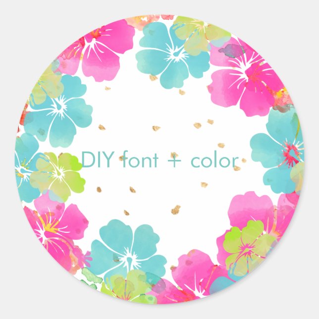 PixDezine hibiscus lei/DIY background colour Classic Round Sticker (Front)