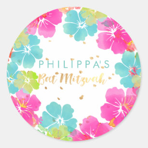 PixDezine hibiscus lei/DIY background colour Classic Round Sticker