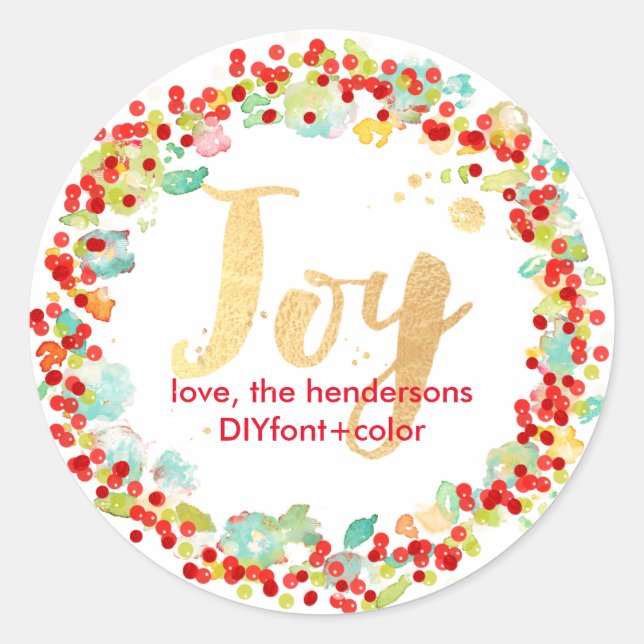PixDezine holly berry/holiday wreath Classic Round Sticker (Front)
