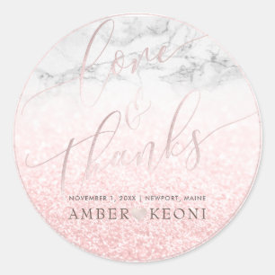 PixDezine Iridescent Blush Pink Love + Thanks Classic Round Sticker