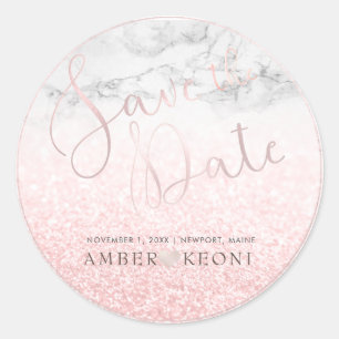 PixDezine Iridescent Blush Pink Save Our Date Classic Round Sticker