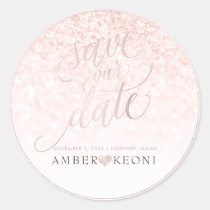 PixDezine Iridescent Blush Pink Save Our Date Classic Round Sticker