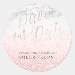 PixDezine Iridescent Blush Pink Save Our Date Classic Round Sticker