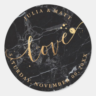PixDezine Love/Marble+Faux Gold Classic Round Sticker