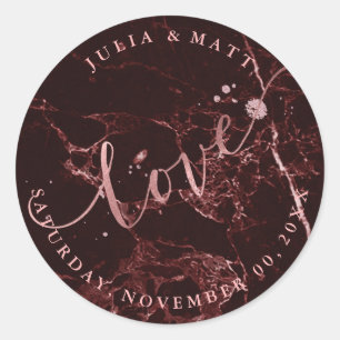 PixDezine Love Marble/Faux Rose Gold Classic Round Sticker