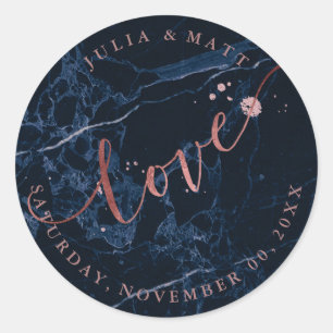 PixDezine Love Marble/Faux Rose Gold Classic Round Sticker