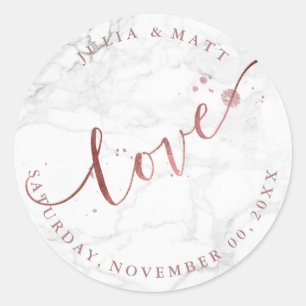 PixDezine Love Marble/Faux Rose Gold Classic Round Sticker