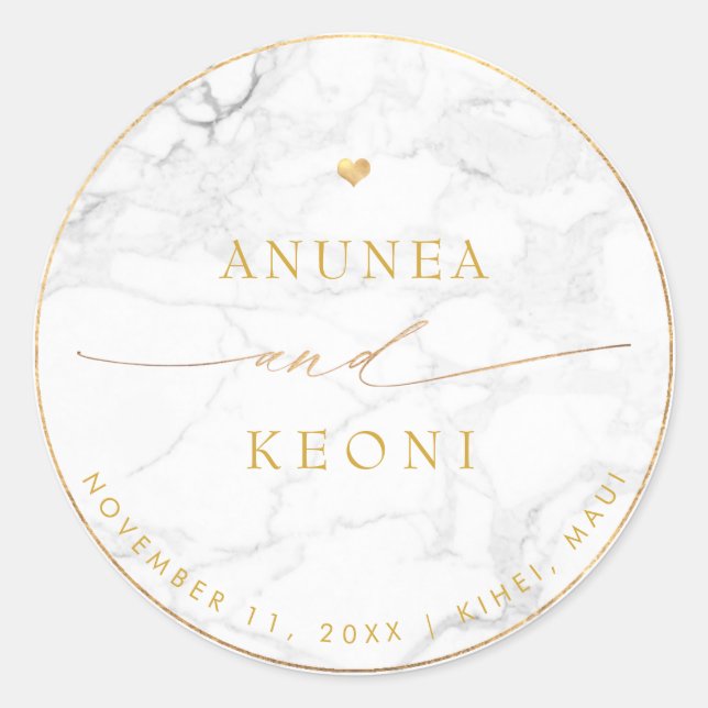 PixDezine Marble Faux Gold Heart Classic Round Sti Classic Round Sticker (Front)