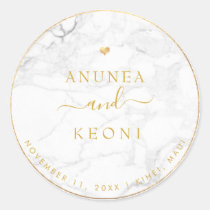 PixDezine Marble Faux Gold Heart Classic Round Sticker