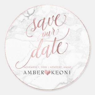 PixDezine Marble/Faux Gold Save Our Date Classic Round Sticker