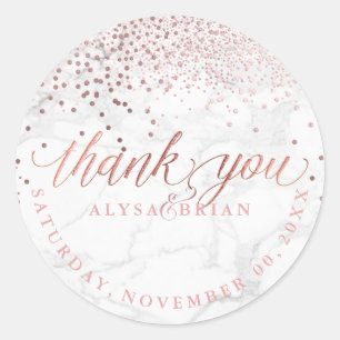 PixDezine Marble/Faux Rose Gold Confetti Thank You Classic Round Sticker